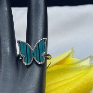 Elegant Green Butterfly Ring - Stainless Steel SZ 8